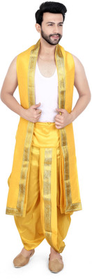 PRIYAKANT SAFAWALA YELLOW DHOTI DUPATTA Solid Men Dhoti