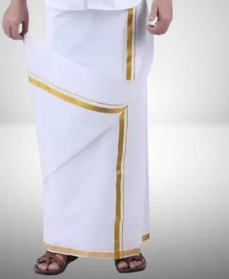 CHIKU CHERRY Jari Cotton White Solid Men Lungi Solid Men Dhoti