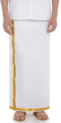 CHIKU CHERRY Jari Cotton White Solid Men Lungi Solid Men Dhoti