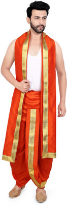 PRIYAKANT SAFAWALA ORANGE DHOTI DUPATTA Solid Men Dhoti