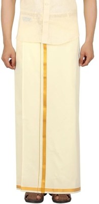 PK Fashion 28 to 44 Inches Adjustable Velcro Cream Pocket Dhoti with Gold Jari Border Men Dhoti