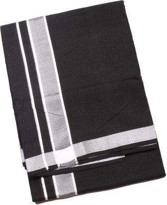 Tharunsha Elite Cotton Men's Single Dhoti -1.9 Mtrs Kerala Cotton Dhoti Set of 1 Black Solid Men Dhoti