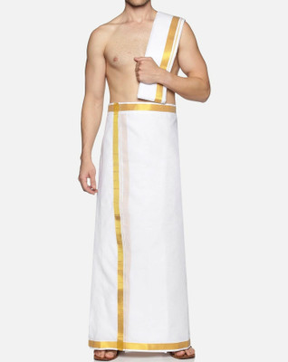 TUNI MANI Pocket Dhoti with Angavastram Solid Men Dhoti