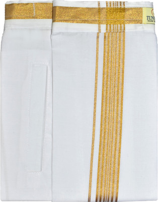 TUNI MANI Velcro Fancy Zari Border Single Solid Men Dhoti