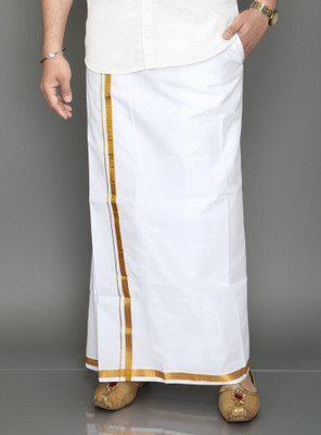 TUNI MANI Gold Jari Border Pocket Vesti Solid Men Dhoti