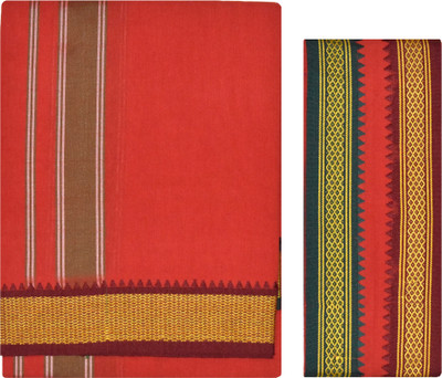 TUNI MANI 2.0meter Padayappa Border Cotton Dhoti With Towel Self Design Men Dhoti