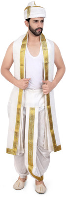 PRIYAKANT SAFAWALA WHITE PUNERI 40 DHOTI SET Solid Men Dhoti