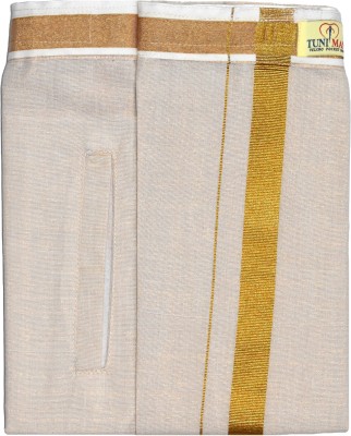 TUNI MANI Tissue Velcro Solid Zari Border Single Solid Men Dhoti