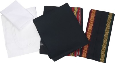 MAMRAJ 5Pcs - Black Border -Pure Cotton Dhoti set Self Design Men Dhoti