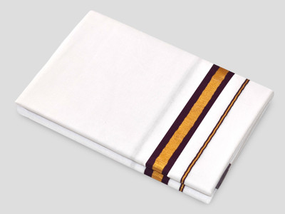 TUNI MANI Men's Polycotton Fancy Zari Border Dhoti/ Length-2.0meter Single Solid, Striped Men Dhoti