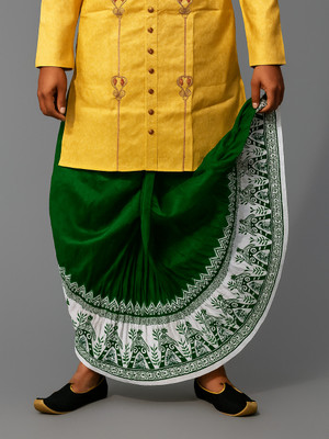 Chandra Printed Mour Puccha Dhoti | Dupion Silk | Free Size Printed Men Dhoti
