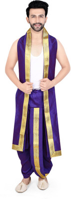 PRIYAKANT SAFAWALA PURPLE DHOTI DUPATTA Solid Men Dhoti