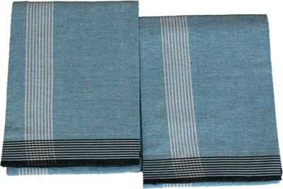 Hornbill Enterprises Cotton Men's Single Dhoti -1.9 Mtrs Blue Kerala Cotton Dhoti Set of 2 Solid Men Dhoti
