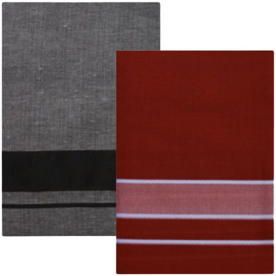 Priyam Multicolor Lungis (Mundus) Dhotis for Men AshGrey&DarkSaffron (Free Size Veshti) Solid Men Dhoti