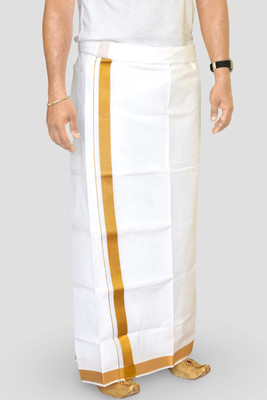 TUNI MANI Men's Cotton Dhoti with Zari Border/ Single Dhoti 2.0mtr Solid Men Dhoti