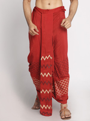Nakshi rayon Maroon Hand Block Print Dhoti Printed, Geometric Print Men Dhoti