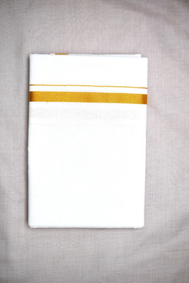 SRI BALAJI TEX SRI BALAJI TEX WHITE DHOTI GOLD JARI BORDER Solid Men Dhoti