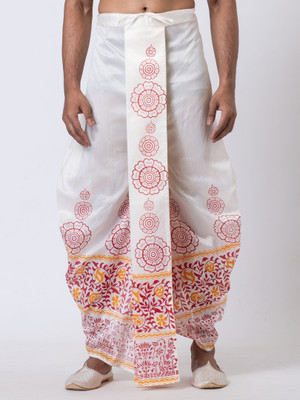 Nakshi Hand Block Print Dhoti For Men / Weadding Dhoti / Redy to wear Solid Men Dhoti