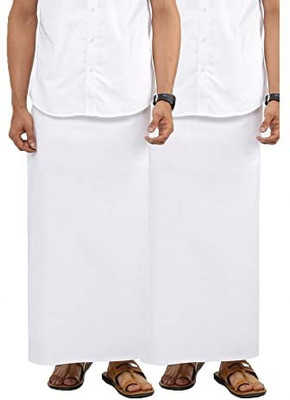 Ramraj Cotton Pack of 2 White Plain White Solid Men Dhoti