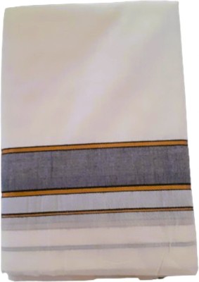 Fashionkiosks Men's Kerala Off White Pure Cotton 4mts Dhoti with black and Gold canal border Woven, Solid Men Dhoti