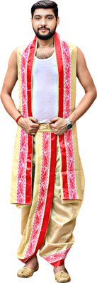 GOURI COLLECTIONS Men's Ready To Wear Pant System DHOTI WITH ANGAVASTRAM SET Embellished Men Dhoti