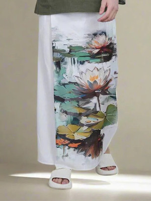 TRENDGROWW Men's Ready to Wear Printed Dhoti with Elastic Waist | Cotton Fabric Printed Men Dhoti
