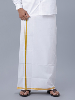 Ramraj Cotton Single layer White with 1/2 inch Gold jari Border Solid Men Dhoti