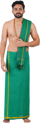 DHRONA 2 Meter Cotton Dhoti With Towel Solid Men Dhoti