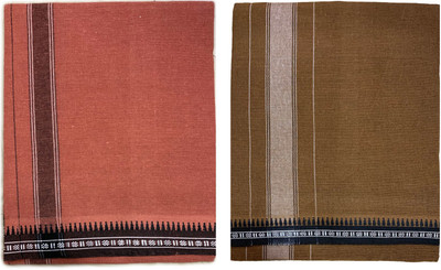 Prakasam Cotton Premium quality Mens Kerala Style Thalapathi Border Single (1.28X2.00 mtrs) -Dhoti-kerala Single mundu (Pack of 2 dhoties)-Kaavi-Kakki Solid Men Dhoti