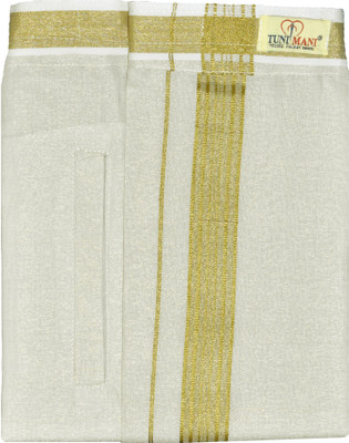 TUNI MANI Tissue Velcro Fancy Zari Border Single Solid Men Dhoti