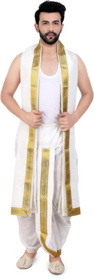 PRIYAKANT SAFAWALA WHITE DHOTI DUPATTA Solid Men Dhoti