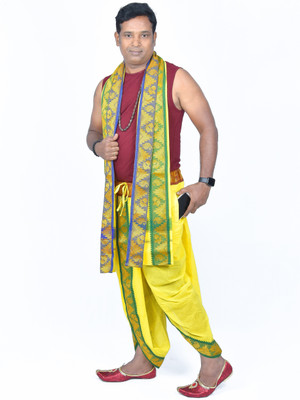 TUNI MANI SPL Readymade Dhoti Pant With Angavastram Set and Side Pocket Solid Men Dhoti
