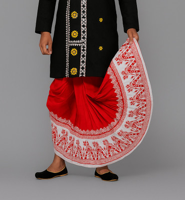 Chandra Printed Mour Puccha Dhoti | Dupion Silk | Free Size Printed Men Dhoti