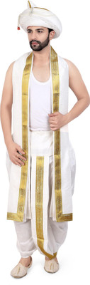 PRIYAKANT SAFAWALA WHITE PESHWAI 40 DHOTI SET Solid Men Dhoti