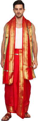 RAMESHWARAM FABRICS Unstitched Silk Dhoti Set , Dhoti Gamcha Set , Ideal for Pooja & Festival Woven Men Dhoti