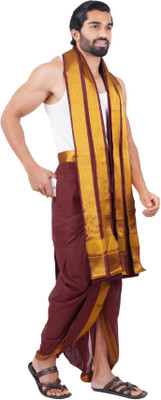 Prakasam Cotton Men's Brown Colour Panjakejam Readymade Pocket free Size Solid Men Dhoti