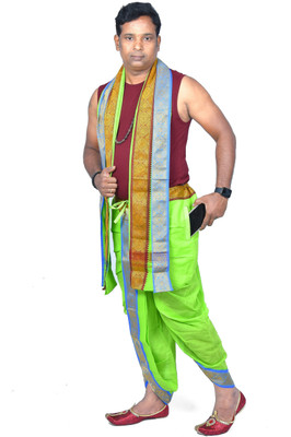 TUNI MANI SPL Readymade Dhoti Pant With Angavastram Set and Side Pocket Solid Men Dhoti