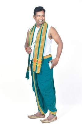 TUNI MANI Q2 Readymade Dhoti Pant and Towel Set with Pocket Solid Men Dhoti