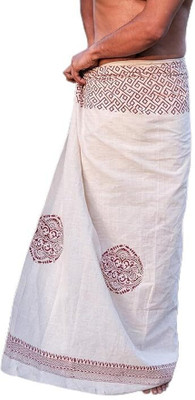 CRYSTALHEAL Aastha Men’s Dhoti in White | With Red Block Printed Border Cotton Men Dhoti
