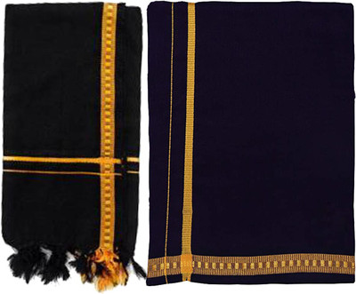SK NAREN Temple Pooja Traditional Gold Zari Black ayyappa Panche/Dhotis/Mundu/Vesti/Kaili Solid Men Dhoti