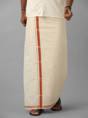 Ramraj Cotton Men Kora Cotton Double Layer Dhoti with Copper Jari Border Mangal Solid Men Dhoti
