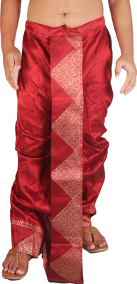 OBLIK CREATIONS Oblik's Maroon 014 Hand Block Print Dupion Silk Dhoti For Men Printed Men Dhoti