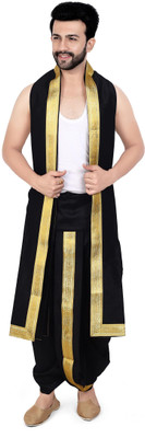 PRIYAKANT SAFAWALA BLACK DHOTI DUPATTA Solid Men Dhoti