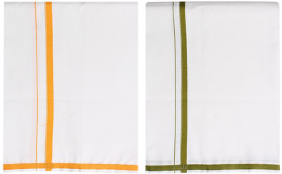 Prakasam Cotton Premium quality White Single (4 Mulam) pack of 2 (Colors : Orange-Mild Green) Men Dhoti