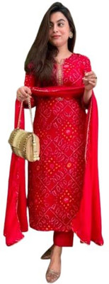 WishWorld Printed Kurta, Palazzo & Dupatta Set