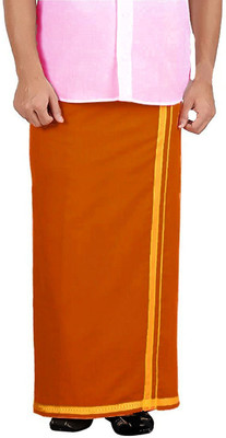 SK NAREN Temple Pooja Traditional Gold Zari Kaavi Panche/Dhotis/Mundu/Vesti/Kaili/Lungi Solid Men Dhoti