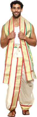 RAMESHWARAM FABRICS Readymade Silk Dhoti with Angwastram Woven Men Dhoti