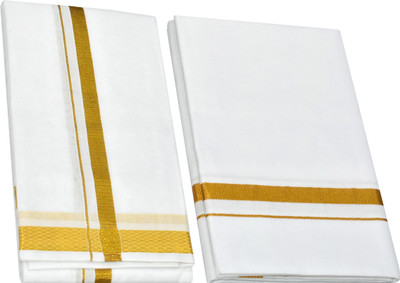 TUNI MANI 2.0meter Zari Border Single Dhoti and Towel Solid Men Dhoti