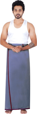 Prakasam Cotton Single(1.30x2.00mtrs-4 yard) Ash colour solid men's HB border dhoti Solid Men Dhoti