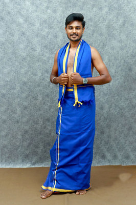 Chillx Men's Traditional Cotton Petex Dhoti set with Shawl(Pack of 1) Solid Men Dhoti